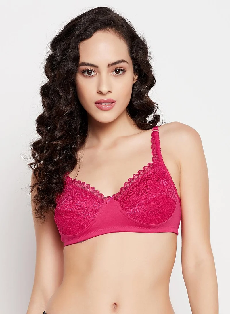 Clovia Pink Non-Padded Non-Wired Full Cup Bra in Hot Pink - Lace for Women | Best Price UAE